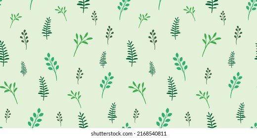 Vector background with green leaves, seamless repeating pattern