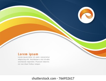 Vector background green orange wave style, magazine cover, a4 flyer & brochure template. Curve gradient color with white space for your text
