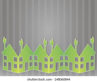 Vector background with green paper houses on the bottom