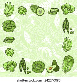 Vector background with green vegetables