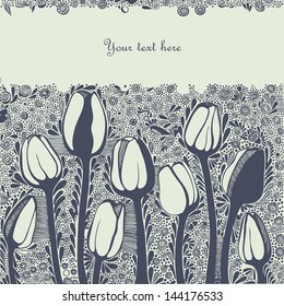 Vector background for greeting card with artistic tulip flowers.