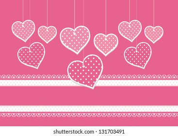 vector background for greeting card or scrapbooking with hanging hearts