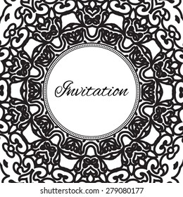 Vector background. Greeting frame. Decorative vintage element. Ornate decor with place for text. Card for you in retro style