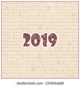 Vector background with greeting text for new year and christmas. digits two thousand nineteen