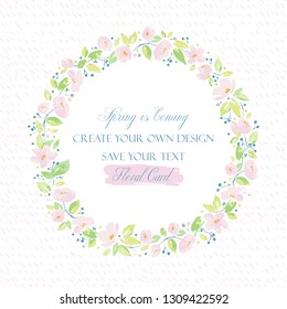 Vector background for greetings or invitations to the wedding with lovely pink abstract flowers. Invitation card with wreath, frame and floral elements for creative own design.