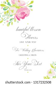 Vector background for greetings or invitations to the wedding with lovely abstract pink flowers. Invitation card with soft, gentle colors, template for creative own design.