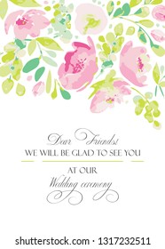 Vector background for greetings or invitations to the wedding with lovely abstract pink flowers. Invitation card with soft, gentle colors, template for creative own design.