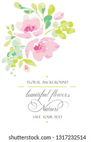Vector background for greetings or invitations to the wedding with lovely abstract pink flowers. Invitation card with soft, gentle colors, template for creative own design.