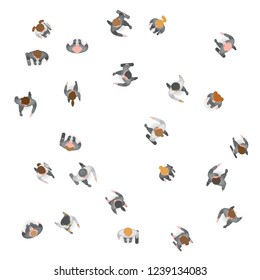 Vector background. A group of businessmen and a businesswoman. Top view. Crowding people. View from above. 
