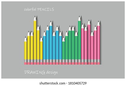 Vector background with grouped chain of colorful pencils. Creative array simple design.