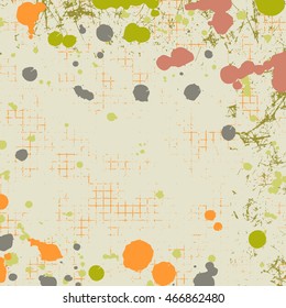 Vector background. Grunge brown template with splash, spray attrition, cracks. Old style vintage design. Graphic illustration.  