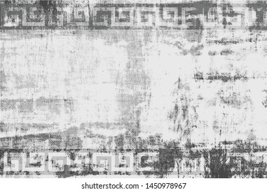 Vector background in grunge style, black scratches and stains on gray. Ancient ethnic pattern.
