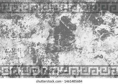 Vector background in grunge style, black scratches and stains on gray. Ancient ethnic pattern.