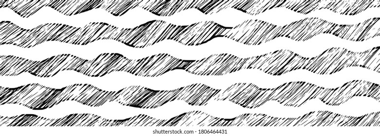 Vector background in grunge style. Waves, pencil drawing.