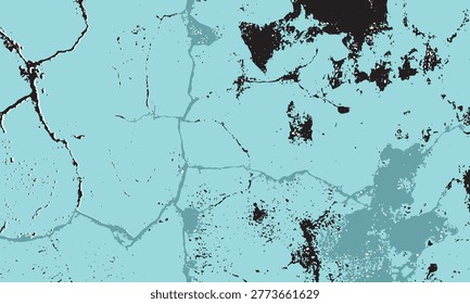 Vector background with a grunge texture. Green abstract background with scuffs and cracks. Wall with plaster, cement, and concrete.