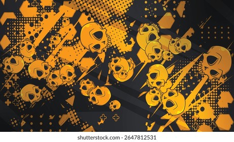 Um fundo vetorial com um motivo de crânio estilo grunge, cores fortes laranja e preto, perfeito para temas de horror, punk ou design ousado.