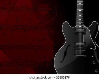 Vector background with the guitar and musical notes.