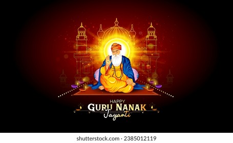 Vector background of Guru Nanak Jayanti. Banner of Gurpurab festival. Indian Sikhs celebrating birthday of Guru Nanak Dev.