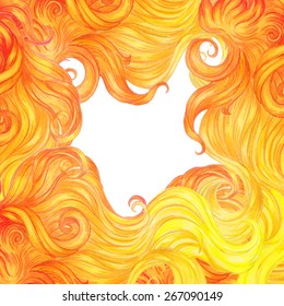 Vector background with hair curles frame, hand drawn locks for decorative backdrop