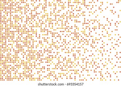 Vector background of the halftone image, circle particle flying effect on the white background. Geometric texture in modern style. Design template for poster, banner, flyer, invitation, business cards