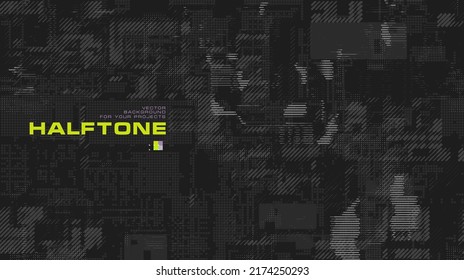 Vector background, halftones, dots, lines, spots, random arrangement, for tech projects.