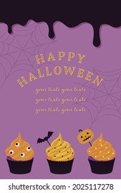 vector background with halloween cupcakes for banners, cards, flyers, social media wallpapers, etc.