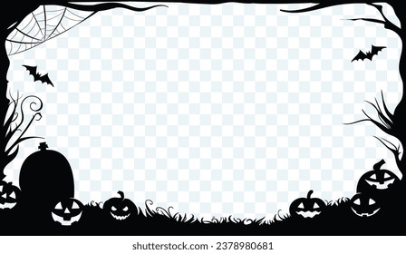 Vector background for Halloween invitation or banner. Funny pumpkins on a cemetery background and with space for your text. Vector illustration isolated from background.