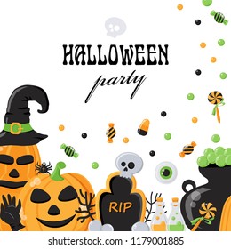 Vector background for Halloween party with various objects. Vector illustration for your design