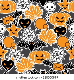 Vector background of Halloween-related objects and creatures.