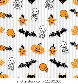 Vector background of Halloween-related objects and creatures.