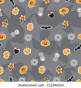 Vector background of Halloween-related objects and creatures.