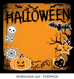 Vector background of Halloween-related objects and creatures.