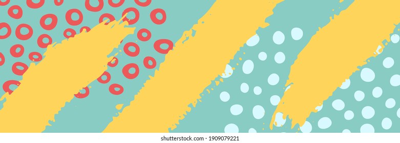 Vector background with hand drawn abstract elements. Trendy bright design. Long horizontal banner.