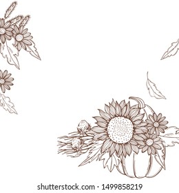 Vector background with hand drawn autumn flowers