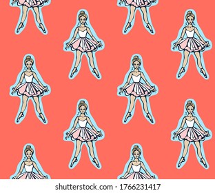Vector background hand drawn ballerina. Hand drawn ink illustration. Modern ornamental decorative background. Vector pattern. Print for textile, cloth, wallpaper, scrapbooking