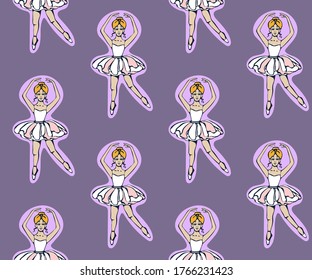 Vector background hand drawn ballerina. Hand drawn ink illustration. Modern ornamental decorative background. Vector pattern. Print for textile, cloth, wallpaper, scrapbooking