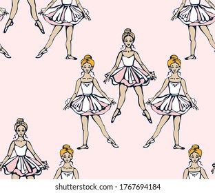 Vector background hand drawn ballerina. Hand drawn ink illustration. Modern ornamental decorative background. Vector pattern. Print for textile, cloth, wallpaper, scrapbooking