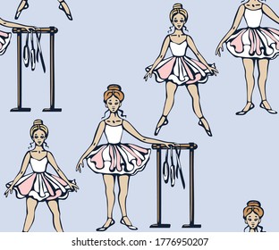 Vector background hand drawn ballerina. Hand drawn ink illustration. Modern ornamental decorative background. Vector pattern. Print for textile, cloth, wallpaper, scrapbooking