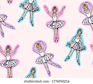 Vector background hand drawn ballerina. Hand drawn ink illustration. Modern ornamental decorative background. Vector pattern. Print for textile, cloth, wallpaper, scrapbooking
