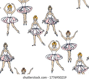 Vector background hand drawn ballerina. Hand drawn ink illustration. Modern ornamental decorative background. Vector pattern. Print for textile, cloth, wallpaper, scrapbooking