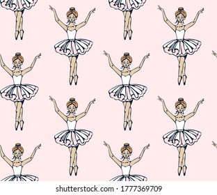 Vector background hand drawn ballerina. Hand drawn ink illustration. Modern ornamental decorative background. Vector pattern. Print for textile, cloth, wallpaper, scrapbooking