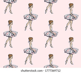 Vector background hand drawn ballerina. Hand drawn ink illustration. Modern ornamental decorative background. Vector pattern. Print for textile, cloth, wallpaper, scrapbooking