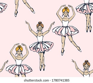Vector background hand drawn ballerina. Hand drawn ink illustration. Modern ornamental decorative background. Vector pattern. Print for textile, cloth, wallpaper, scrapbooking