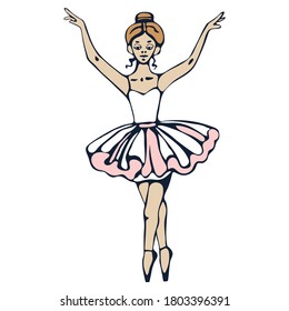 Vector background hand drawn ballerina. Hand drawn ink illustration. Modern ornamental decorative background. Print for card, textile, cloth, scrapbooking