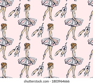 Vector background hand drawn ballerina. Hand drawn ink illustration. Modern ornamental decorative background. Vector pattern. Print for textile, cloth, wallpaper, scrapbooking