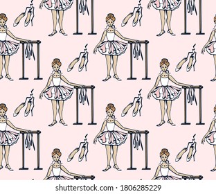 Vector background hand drawn ballerina. Hand drawn ink illustration. Modern ornamental decorative background. Vector pattern. Print for textile, cloth, wallpaper, scrapbooking