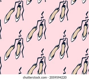 Vector background hand drawn ballerina flats. Hand drawn ink illustration. Modern ornamental decorative background. Vector pattern. Print for textile, cloth, wallpaper, scrapbooking