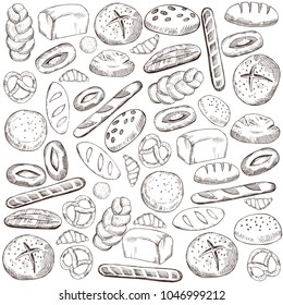 Vector background with hand drawn  bread.