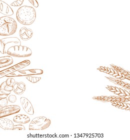 Vector background with hand drawn  bread. Sketch  illustration.