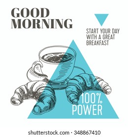 Vector background. Hand drawn breakfast illustration. Sketch.